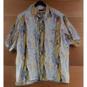 St. Croix Men’s Abstract Button Up Short Sleeve 100% Linen Made In Italy Size XL